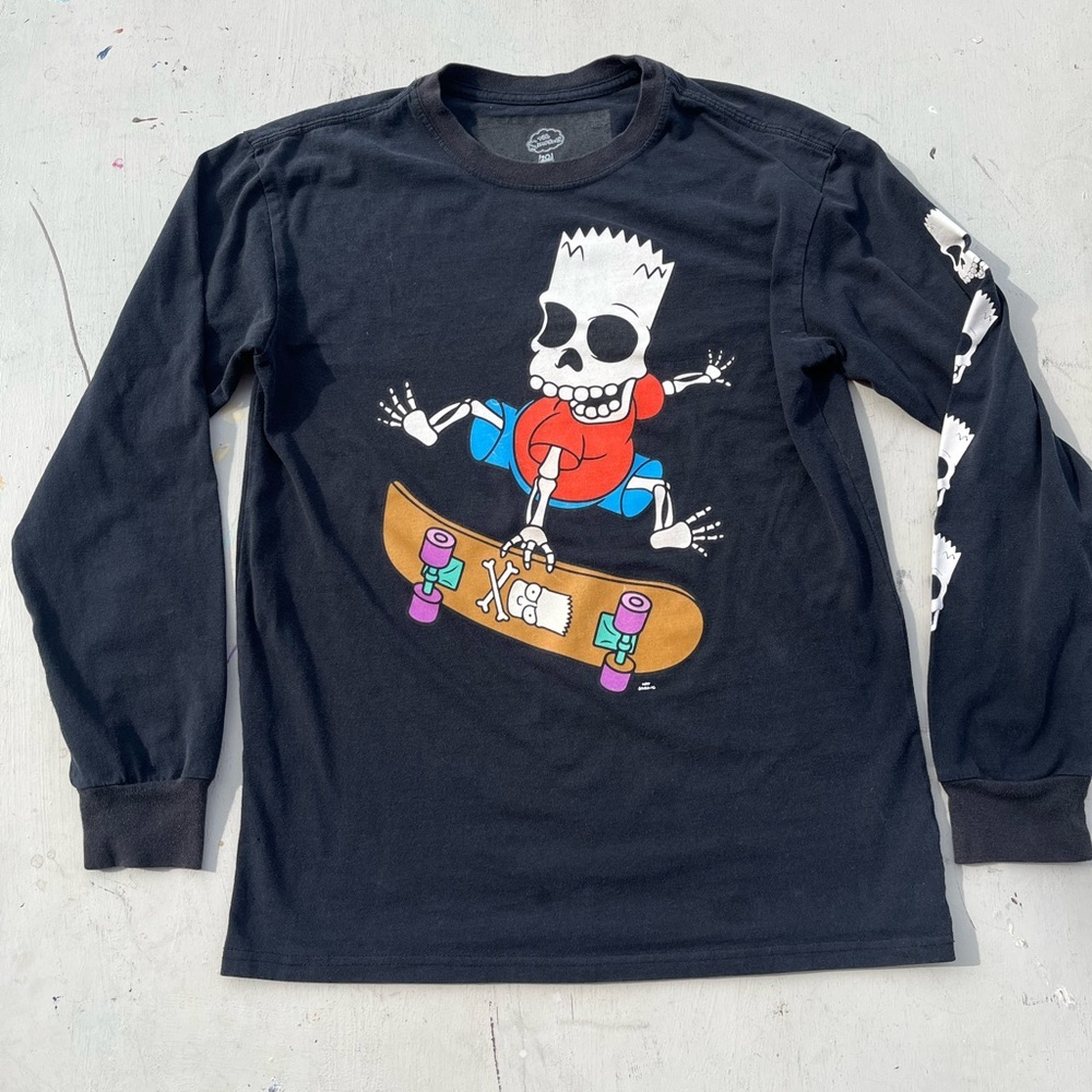 Men's Simpsons T-Shirt Black Bart Skeleton S Skateboard Surf Beach Kickflip 90s